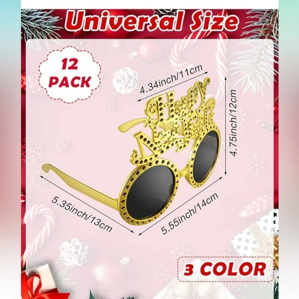 NWT 12 Pcs Happy New Year Eyeglasses Funny New Year Glasses Happy New Year shade